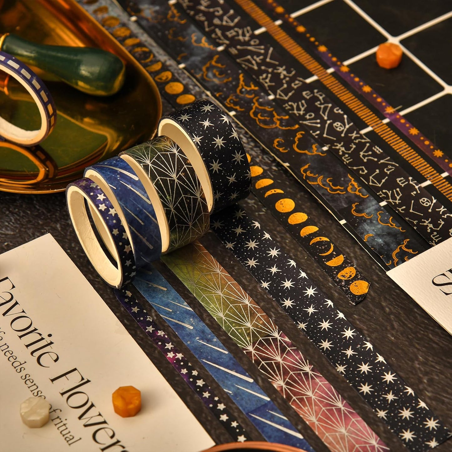 36 Rolls Galaxy Washi Tape Pack Stars Arts Adhesive Tapes Gold Silver Foil Decorative Masking Tape Sets for Craft, Kids, Scrapbook, DIY, Gift Wrapping (Constellation 36 Rolls)