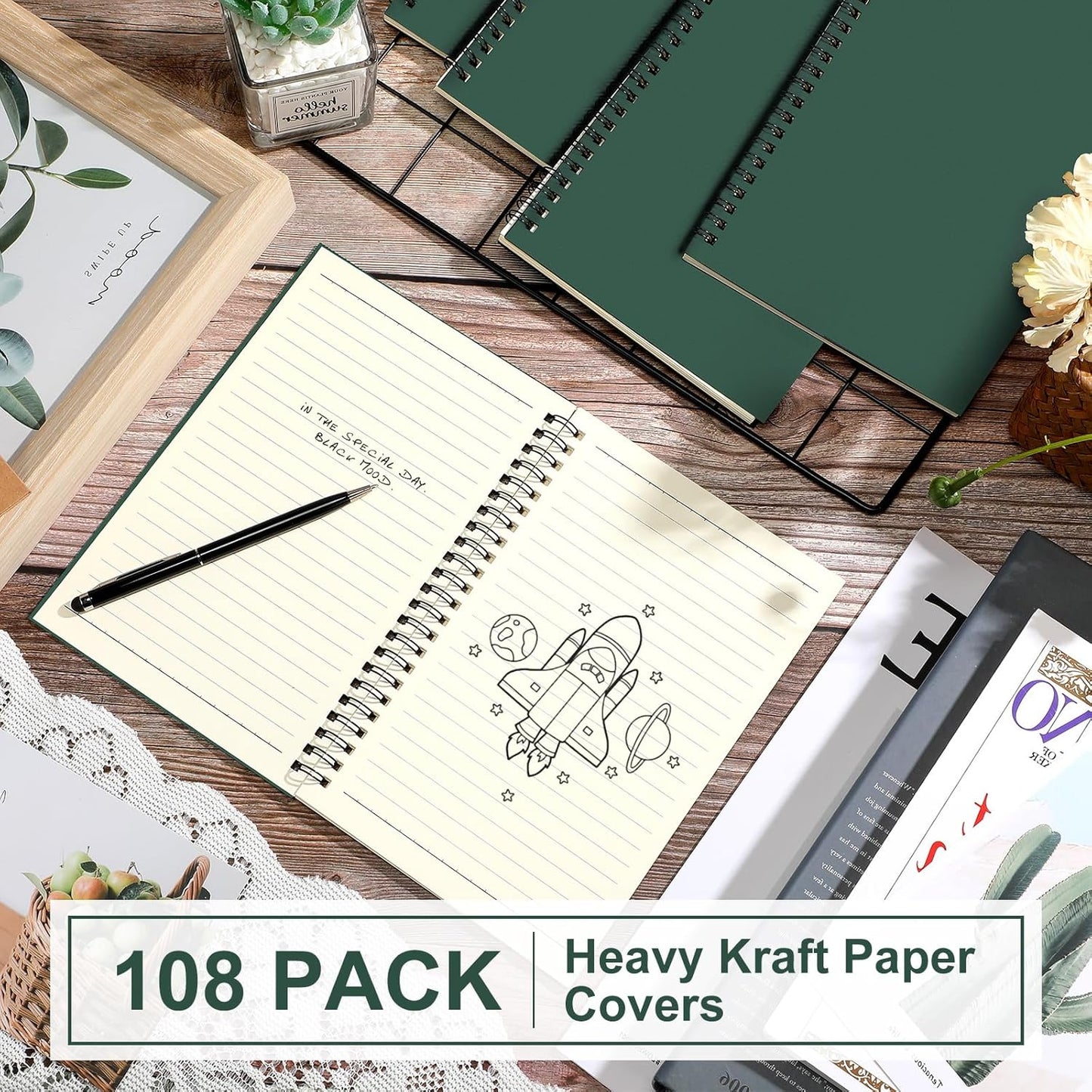 Yahenda 108 Pcs Spiral Notebook Bulk A5 Journal Lined 8.3'' x 5.5'' Writing Composition Paper Small Notepad Subject Notebook for Students Office Business Back to School Supplies (Deep Green)