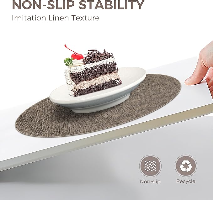 13" Round Placemats Set of 8, Reversible Faux Leather Heat Resistant Table Mats, Waterproof Oilproof Wipeable Table Protective Placemats for Vinyl, Washable for Indoor & Outdoor Use (8, Dark Coffee)