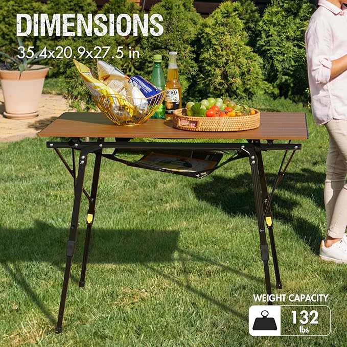 Portal Camping Table Portable Folding Table Ultra Lightweight Folding Camp Table 4 Adjustable Legs Aluminum Roll Up Table Top with Carry Bag for Outdoor Travel Backyards BBQ