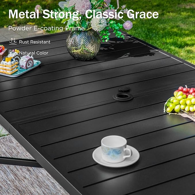 PHI VILLA Outdoor Bar Table, Patio Counter Height Pub Dining Table for 4-6, Waterproof Metal Steel Rectangle Table with Weather Resistant Frame Black for Garden, Yard, Balcony, Kitchen