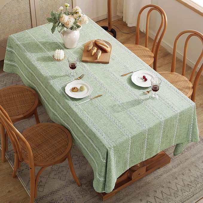 Chassic 60 x 120 inches Farmhouse Style Linen tablecloths, Wrinkle Resistant Washable Dining Room Table Cloths for 8 Foot Rectangle Tables - Hemstitch Sage Green