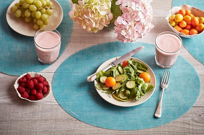 Modern Twist Placemat 100% Food-Grade Silicone, Oval, Waterproof and Reusable, Linen – Seafoam