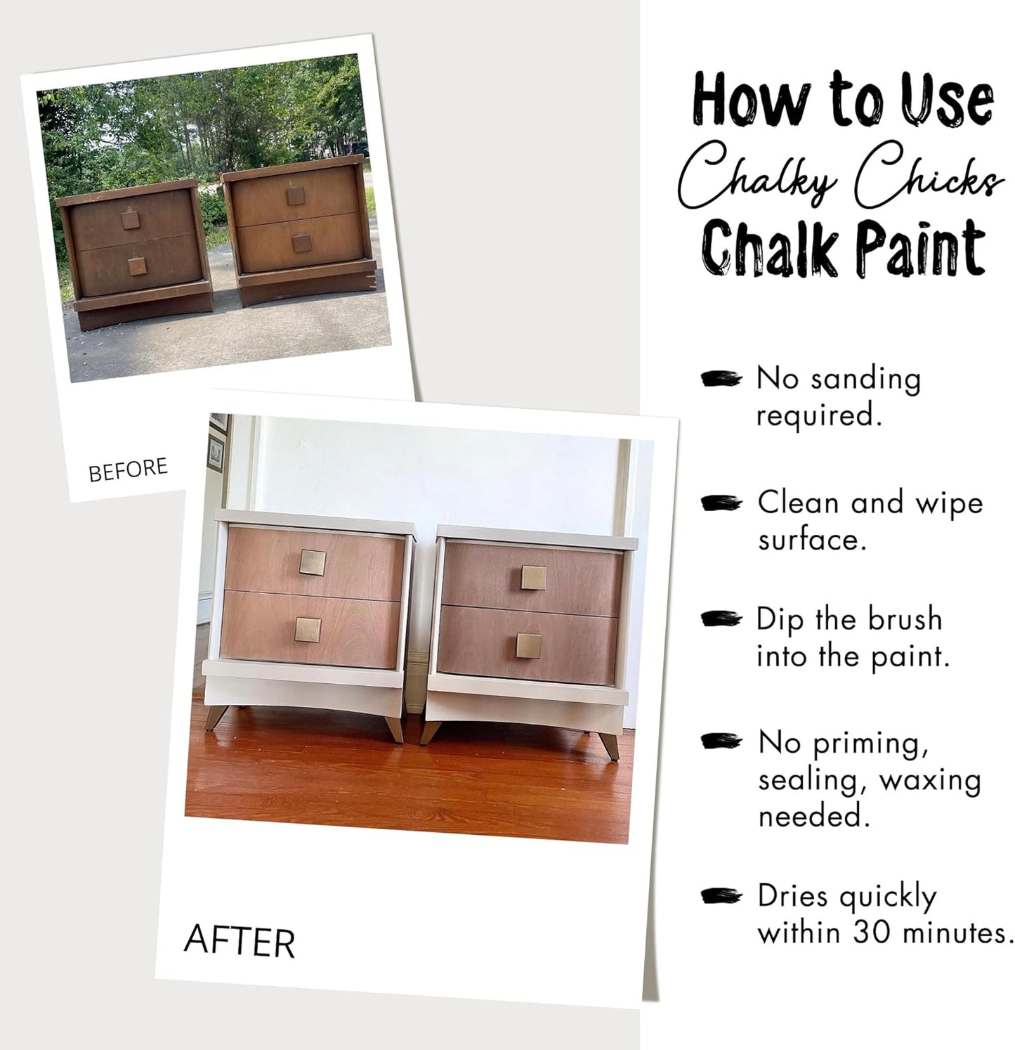 Chalky Chicks All-in-One Chalk Paint for Furniture or Cabinet - 4 Fl Oz - Matte Finish Aged Burlap White for Metal, Wood Furniture Paint - No Sanding All-in-One for Home Decor & Crafts, USA Made