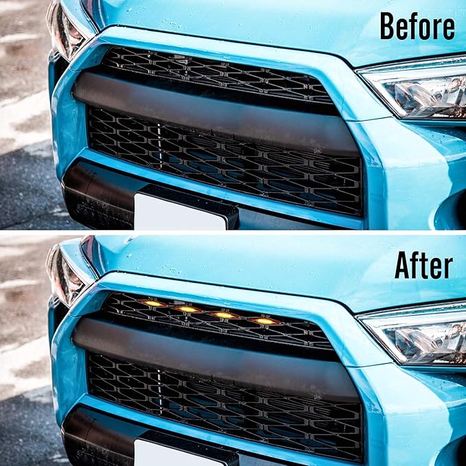 Seven Sparta 4 PCS Grill Led Lights Compatible with Toyota 4Runner 2014-2024 TRD Pro Grille and 2014-2019 SR5, Premium, Limited, TRD Off-Road, Fuse and Instruction Included (Smoke Shell/Amber Light)
