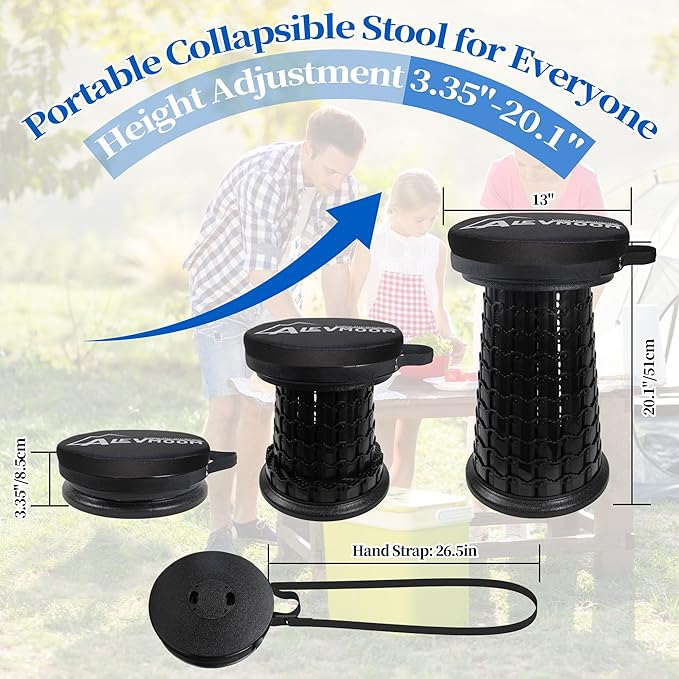 Upgraded XXL Collapsible Stool with Thick Cushion H 20.1" D 13", 1000Lbs Max Weight, Wider & Taller Pop Up Heavy Duty Portable Retractable Foldable Stool or Travel Foot Rest, Camping & Outdoors