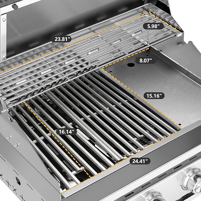 Premium Built In 4 Burner Propane Gas Grill, ALL-Thickened 304 Stainless Steel, 32,000 BTU with 516sq.in. Cooking Space, Baking Tray & Grates,for Patio Backyard Parties Barbecue