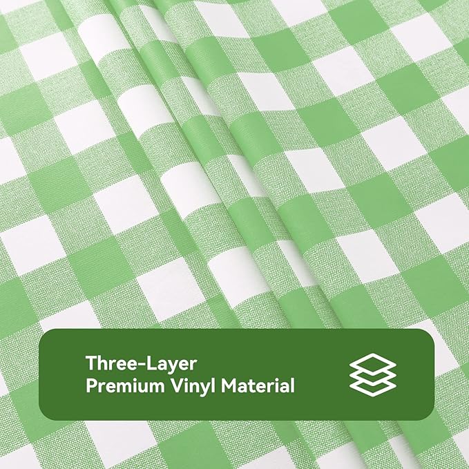 Romanstile Rectangle Vinyl Tablecloth, 100% Waterproof Buffalo Gingham Plastic Table Cloth, Heavy Duty Wipeable Checkered Table Covers for Outdoor, Camping, Picnic, Patio - 54 x 108, Light Green