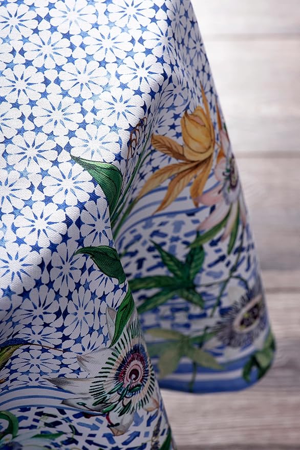 Maison d' Hermine Table Cloth Round Table 100% Cotton 63 Inches Tablecloth Reusable Decorative Everyday Use for Dining Room, Farmhouse, Home, Party, Festive & Wedding Spring Summer - Passiflora