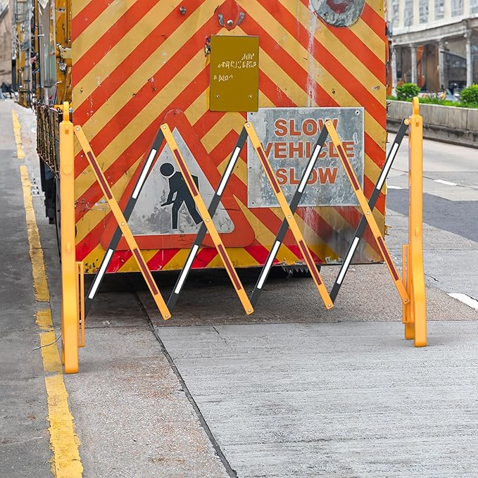 RELIANCER Expandable 8.46ft Safety Barricade,Retractable Security Barrier Water Filled Weighted Base,Adjustable Traffic Barricades,Outdoor Crowd Control Barriers,Driveway Isolation Gate,Garden Fence