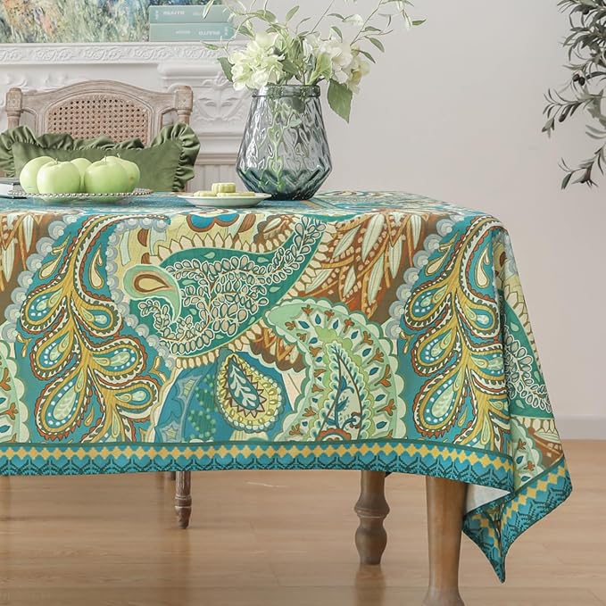 Designer Green Table Cloth Rectangle Table,Vintage Linen Wrinkle Resistant Durable Froal Tablecloth,Decor Table Cover for Home Farmhouse Thanksgiving Living Room Dining 55" × 79"-Milen