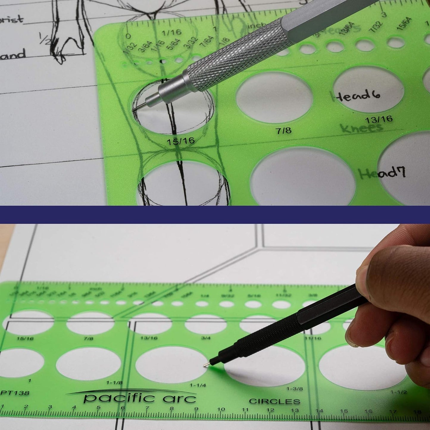Pacific Arc Circles Template Guide, 40 Perfect Circles from 1/32 to 1 5/8 inch with Inch and Metric Graduations