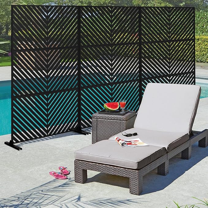 72" H×47" W Metal Privacy Screen, Outdoor Indoor Privacy Screens with Stand Panels, Free Standing Decorative Privacy Screen for Patio