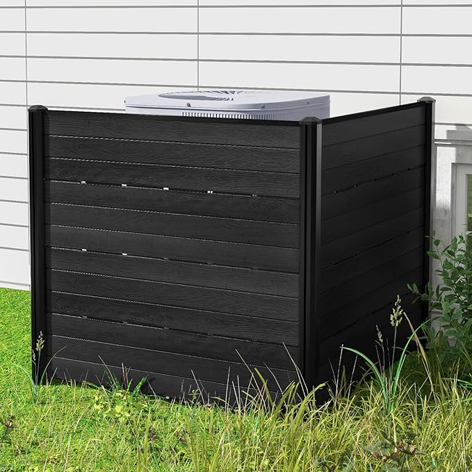 Giantex 2 Panels Air Conditioner Fence with 5 Stakes, 48''W x 45''H Outdoor Privacy Screen, HDPE Decorative Trash Can Enclosure, Freestanding Fences for Garden Lawn AC Unit Pool Pump, Black