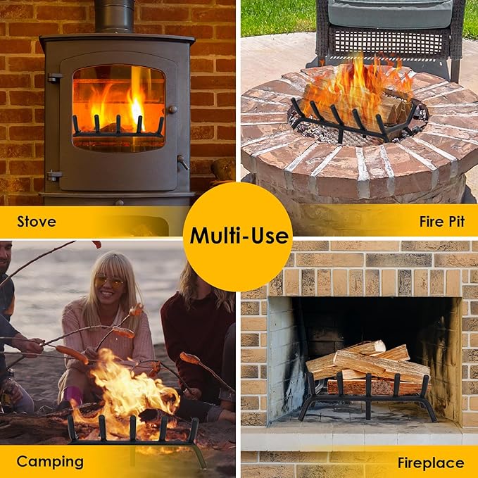 STBoo Fireplace Grate 17inch Heavy Duty - Fireplace Log Holder | Fire Place Grate Cast Iron | Wood Stove Wrought Rack | Firewood Log Fire Pit Tray for Indoor & Outdoor Kindling Tool Camping Cooking