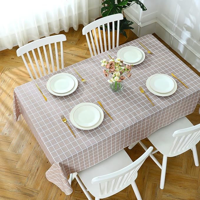 Romanstile Square Vinyl Tablecloth, 100% Waterproof Oil-Proof Checkered Plastic Table Cloth, Heavy Duty Wipeable Table Covers for Dining, Camping, Picnic, Outdoor - 54 x 54 Inch, Sand