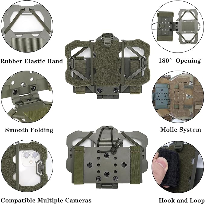 Tactical Phone Holder Available in Full Size Plate Carrier Phone Mount Adjust Nylon Molle Phones Holder for Tactical,Car,Office (OD)