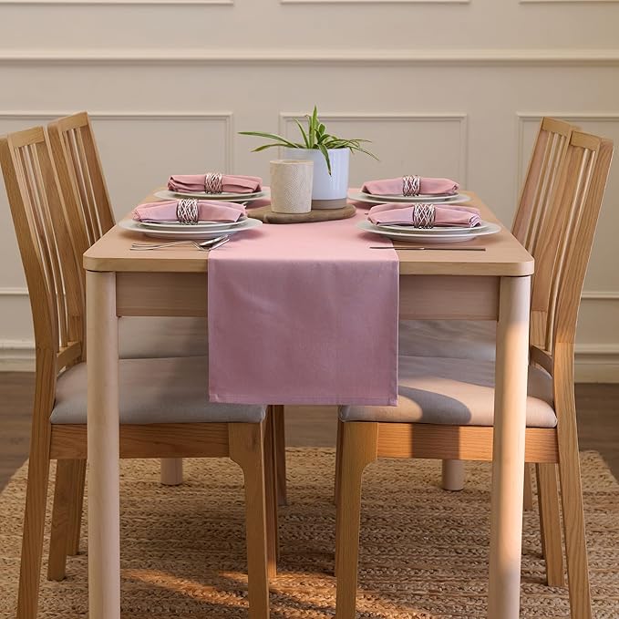 Encasa XO Table Runner 13"x59" Long | Cotton Canvas Fabric | Mauve Solid Color | Machine Washable & Durable