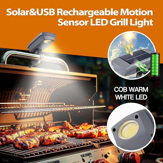 Grill Light for Outdoor Grill,Solar Rechargeable 400Lumens&360° Rotation BBQ Light with Auto On/Off, LED Grill Lights for BBQ Smokers with Hood Grill Accessories,Grill Gifts for Parents/Husbands
