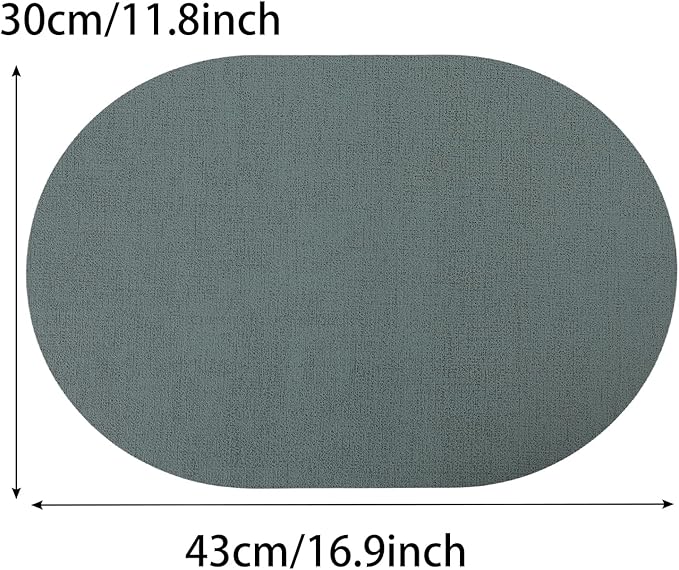 Leather Placemats Set of 6 Oval,Green Faux Leather Placemat Waterproof Reversible Non Slip,Heat Resistant Wipeable Table Placemats for Dining Table,Modern Table Protectors