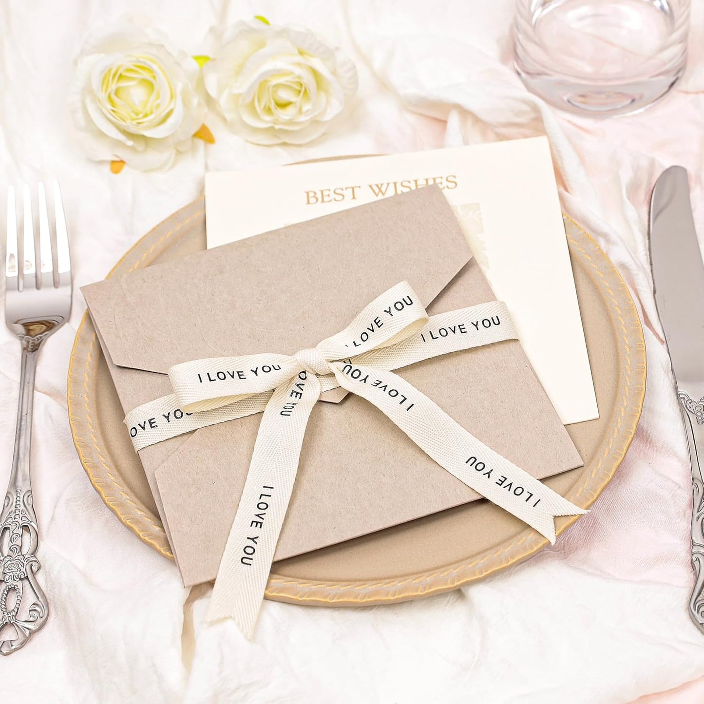 I Love You Ribbon - 5/8 Inch x 12 Yards Natural Twill Tape Ribbon, Cotton Herringbone Ribbons for Gift Wrapping, Birthdays, Weddings, Christmas, Anniversaries, Valentine's Day, Mother's Day