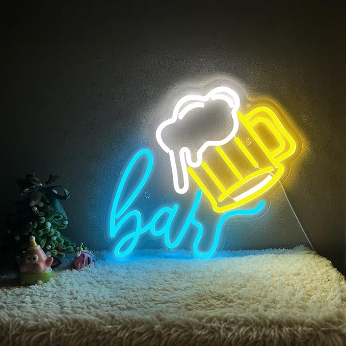 Beer Bar Neon Sign, LED beer Light Up Bar Sign for Home party& pub Bar Decor, 5-Level Dimmable Funny Bar Signs for Man Cave, Business Neon Open Signs for Bars & Wall
