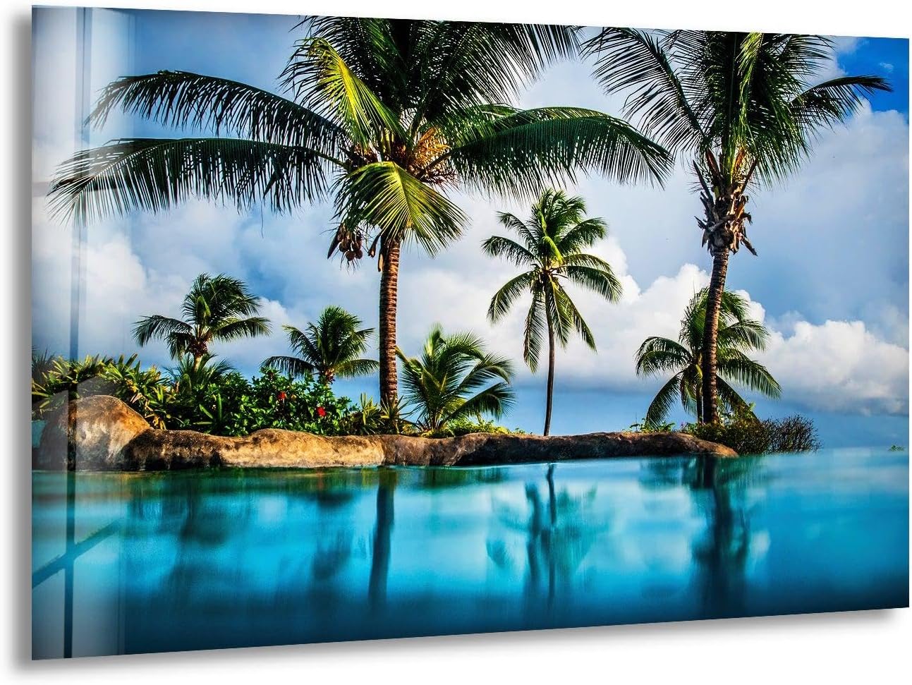 My Photostation.com 60WX40H'' Island & Blue Sea Glass Wall ArtTempered Glass Printing Wall Decor Large Wall Art Wall Hangings