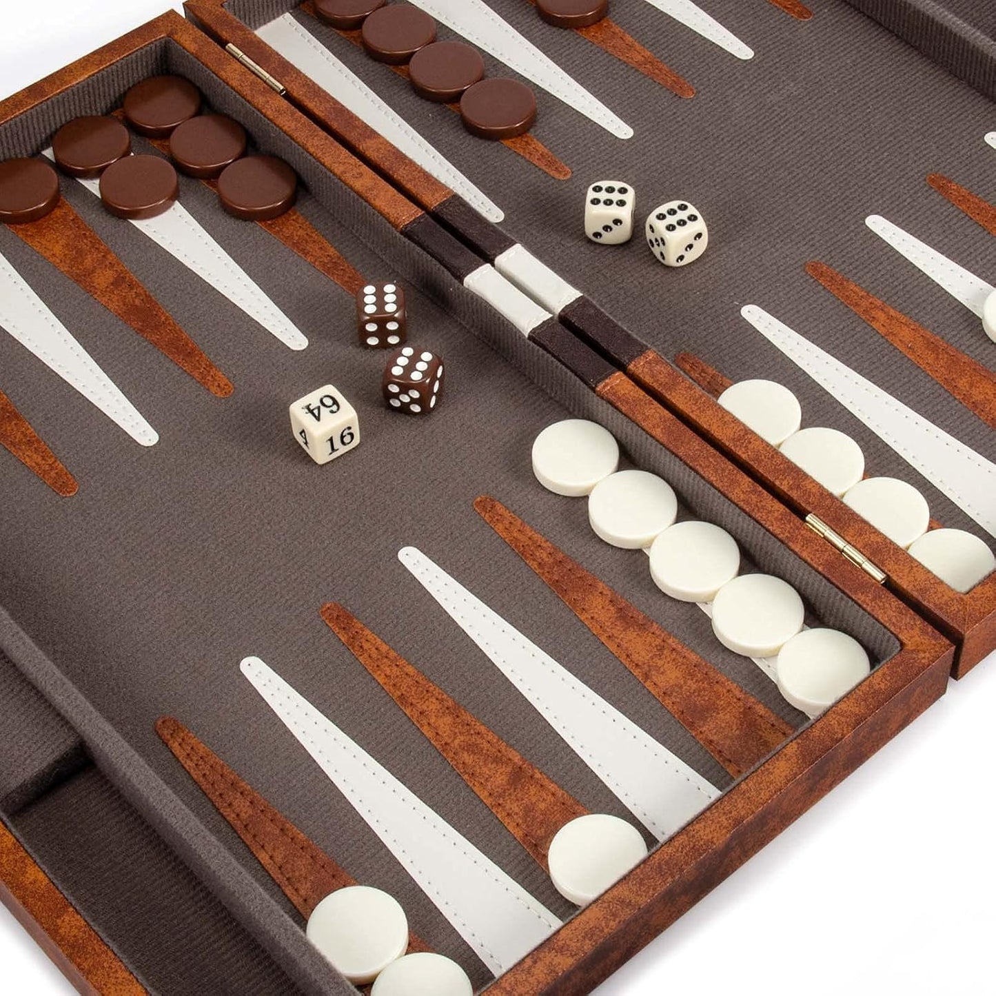 AMEROUS Backgammon Set, 15 Inches Classic Board Game with Leather Case, Folding Board, Gift Package, Portable Travel Strategy Backgammon Game Set for Adults, Kids (Medium, Brown)