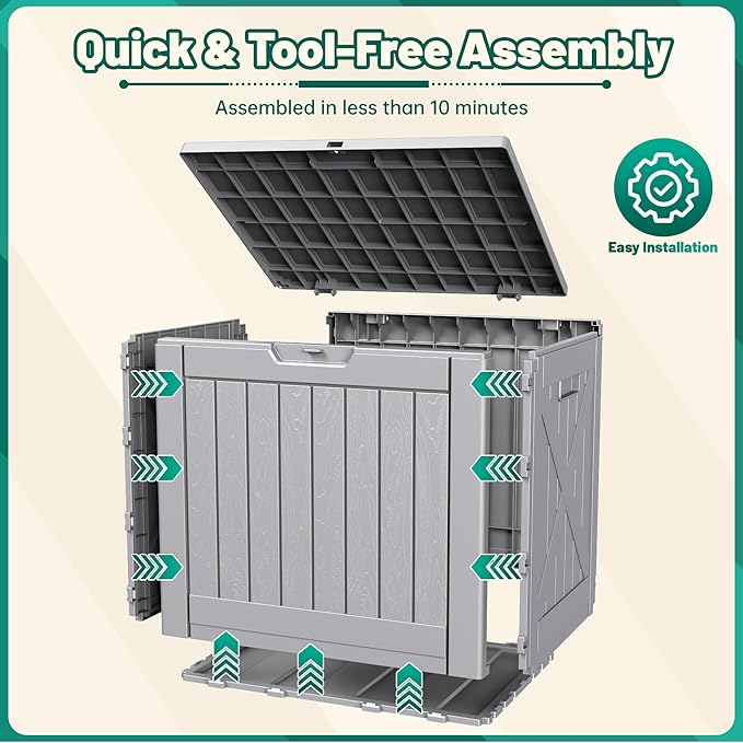 Devoko 40 Gallon Deck Box Outdoor Storage Box Waterproof for Patio, Large Outdoor Storage Bench Lockable for Outside (Gray, 40 Gallon)