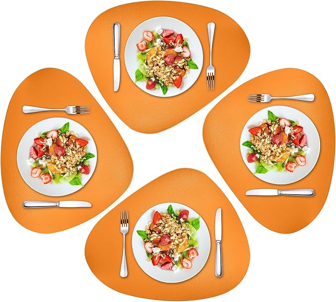 Herda Table Mats for Round Fall Placemats Set of 4 Outdoor Indoor Place Mats Leather Wipeable Washable Placemats for Kitchen Dining Patio Table Heat Resist Easy to Clean Orange Placemats
