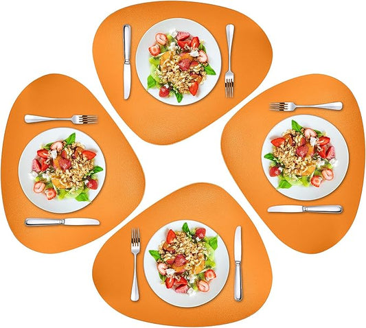 Herda Table Mats for Round Fall Placemats Set of 4 Outdoor Indoor Place Mats Leather Wipeable Washable Placemats for Kitchen Dining Patio Table Heat Resist Easy to Clean Orange Placemats