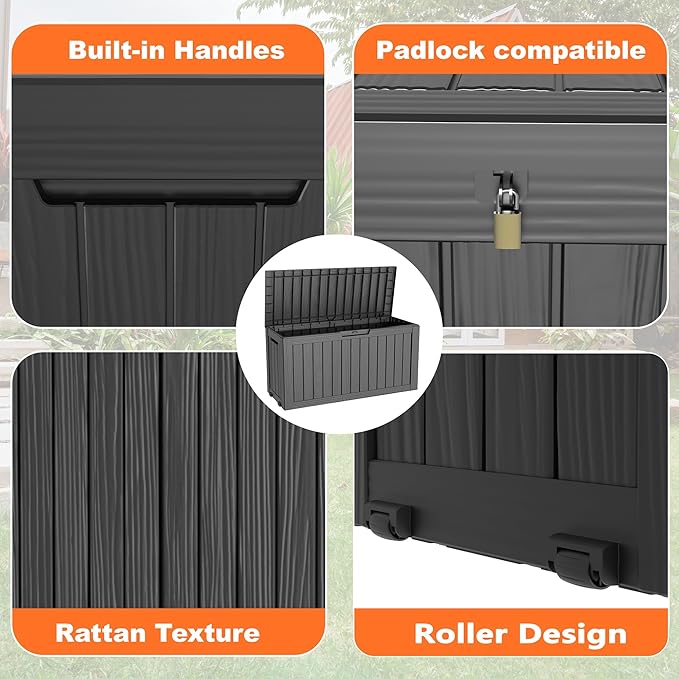 75 Gallon Outdoor Storage Box – Resin Deck Box with Lockable Lid, Waterproof Patio Furniture Storage for Tools, Garden & Yard Organization