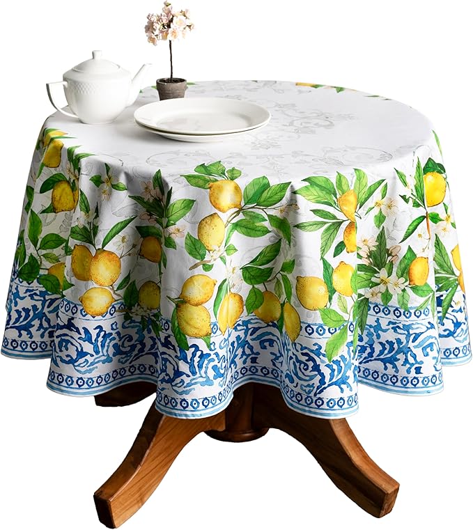 Maison d' Hermine Table Cloth Round Table 100% Cotton 63 Inches Tablecloth Reusable Decorative Everyday Use for Dining Room, Farmhouse, Home, Party, Festive & Wedding Spring Summer - Cedrat