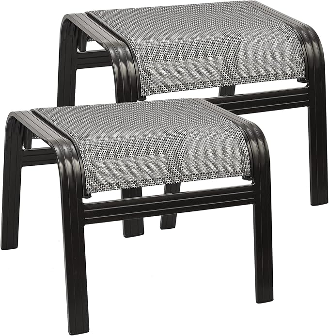 Outdoor Patio Ottoman Seat Textilene Portable Metal Footstool Portable Footrest Patio Chairs 2 Set Grey