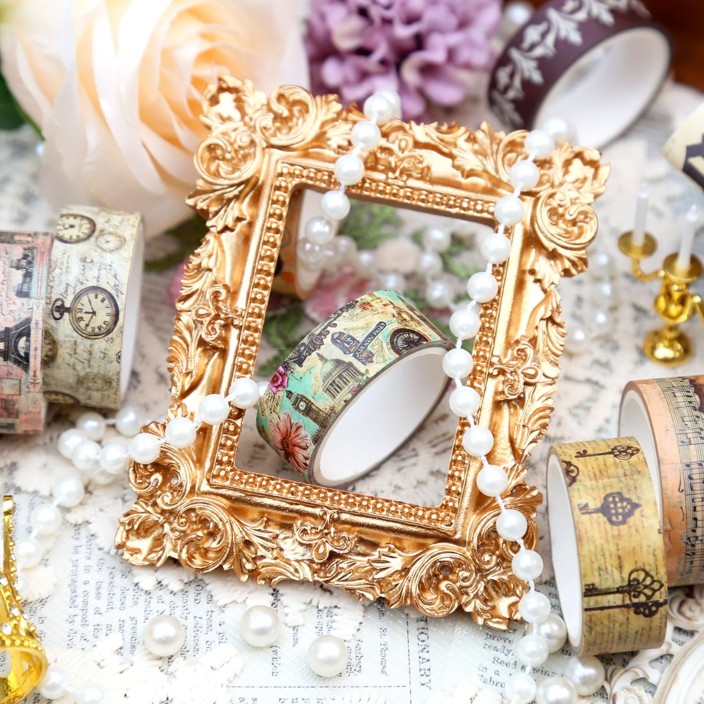 Washi Tape Set 16 Rolls, Decorative Tape, Vintage Washi Tape, Craft Tape, Scrapbook Tape, Washi Tape for Journaling, Washy Tape, Travel Washi Tapes