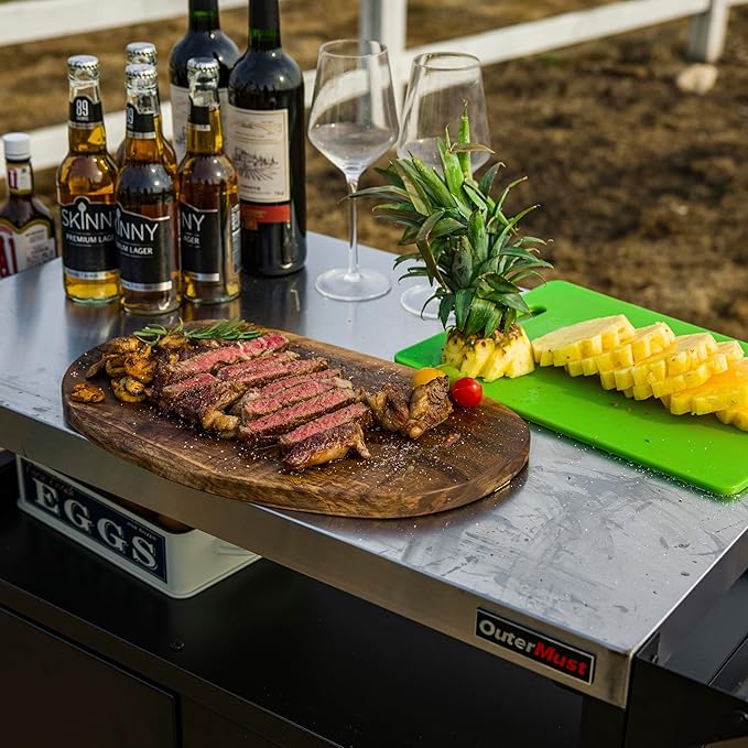 Grill Table Outdoor Kitchen Cabinet, Moveable Outdoor Prep Table & Bar for Storage, Grilling and Pizza Oven, Multifunctional Silver & Black