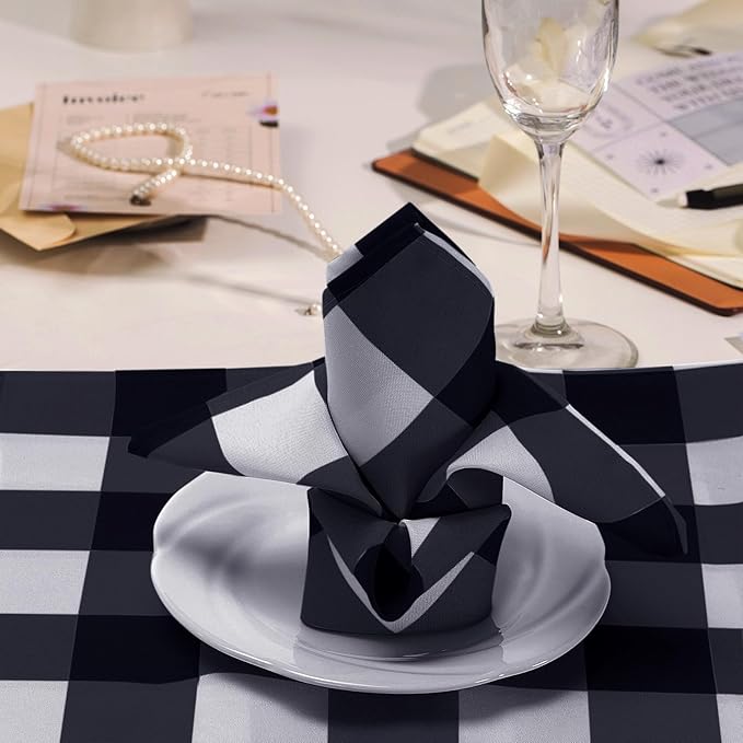 Cupuamon Buffalo Plaid Table Napkins Set of 25, 17x17 inch, Navy and White, Checkered, Polycotton Blend