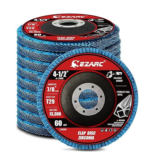 EZARC Flap Disc 4 1/2 Inch for Anger Grinder, 10 PCS 60 Grit Zirconia Grinder Sanding Disc, Type 29 Abrasive Grinding Wheel for Stainless Steel, Sheet Metal (7/8 inch Arbor Size)