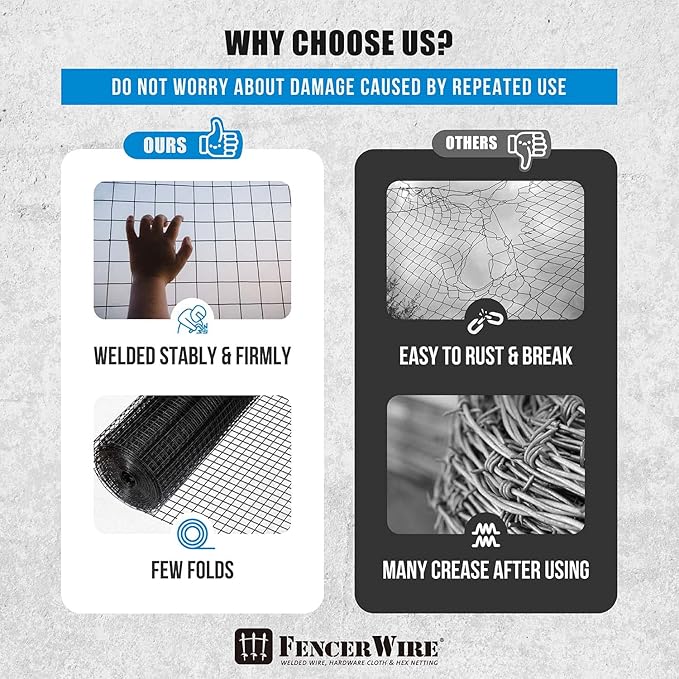 Fencer Wire 16 Gauge Hardware Cloth, Black Vinyl Coated Welded Wire Mesh, Chicken Coop Wire Fence, 1.5 inch x 1.5 inch Grid (2 ft. x 100 ft.)