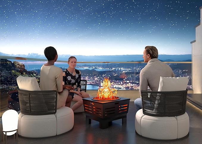 Fire Beauty Fire Pit with Stand,Smokeless Wood Burning Firepit with Ash Pan,Portable Outdoor Firepit with Cooking Grate & Poker For Camping,Backyard|L:23''xW:23''xH:17'',28.6lbs