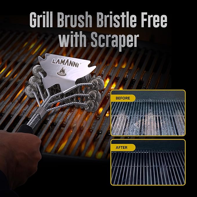 BBQ Grill Brush and Scraper 18” Heavy Duty Stainless Steel Grill Cleaner for Gas, Charcoal & Electric Grills Safe, Rustproof, Bristle-Free BBQ Cleaning Brush