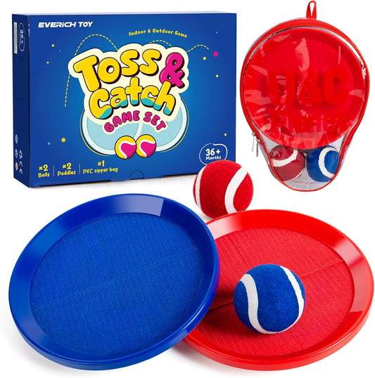 EVERICH Upgraded Toss and Catch Ball Game Set - Indoor and Outdoor Games for Kids 3-12, Beach Sand Pool Water Toy Includes 2 Paddles 2 Sticky Balls, Great Birthday Easter Gifts for Boys Girls