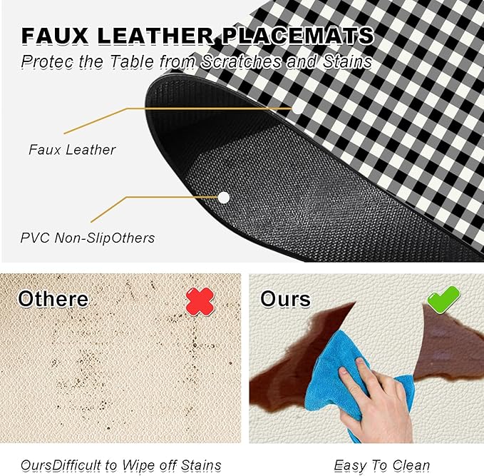 Lattice Placemats Set of 4 - Abstract Leather Heat Resistant Placemats for Dinner Table, Non-Slip Waterproof Oil-Proof Washable Reusable Placemat for Indoor Outdoor Kitchen Decor, 15.75In*11.81In