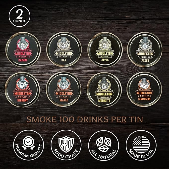 SmokeTop 8 Pack of Wood Chips - Cocktail Smoker Chips for Old Fashioned Cocktails, Whiskey, & Bourbon - Made in The USA - by Middleton Mixology