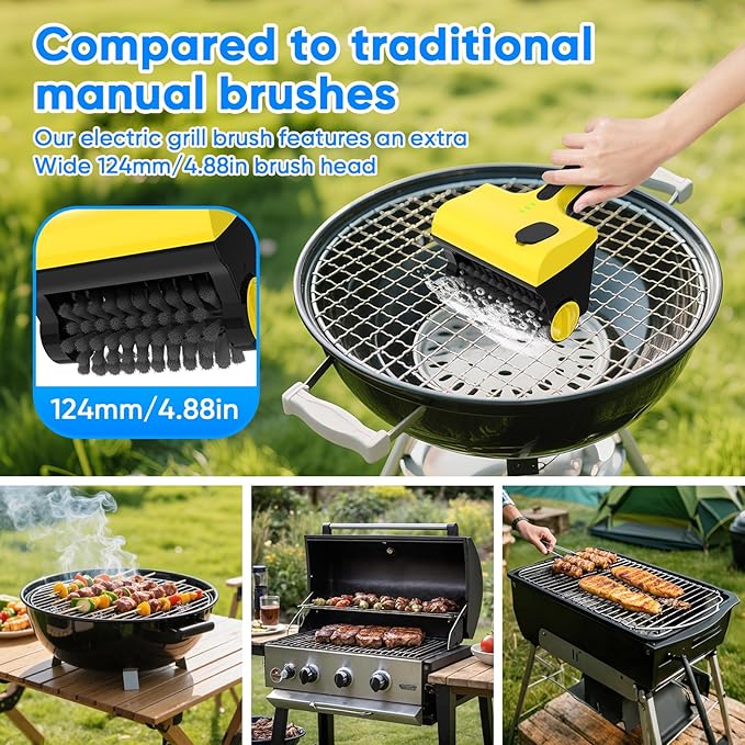 2 in 1 Electric Grill Brush, Cordless Electric Grill Cleaner for Outdoor Grill, 360° Rotating Cleaner Brush Head, Rechargeable Heavy Duty BBQ Grill Brush, IPX7 Waterproof