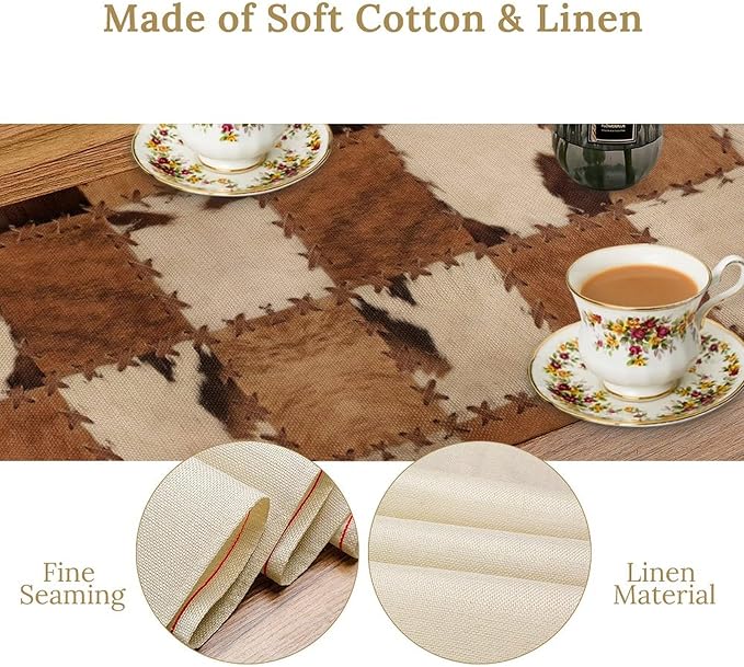 Cowhide Animal Table Runner, Vintage Western Cowboy Patchwork Fur Table Runner for Kitchen Farmhouse Dining Home Banquet Party 13x70in