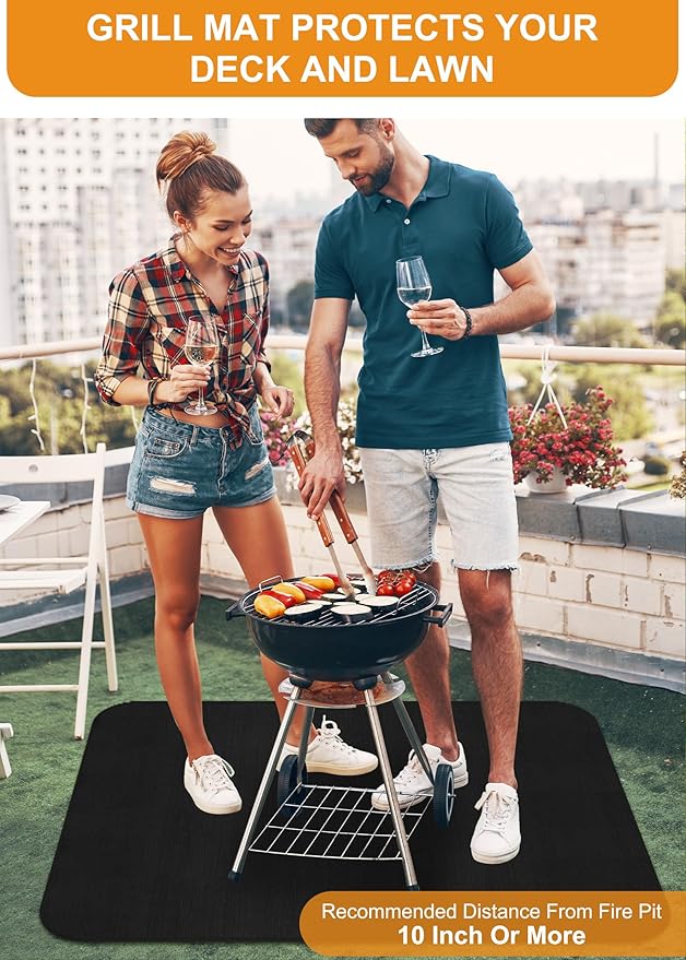 Large 48 x 36 inches Under Grill Mat for Outdoor Grill, Fireproof Grill Mat, Fireplace Hearth Rug, Fire Pit Mat, Oil Proof Waterproof Under Grill Floor Mats BBQ Protector for Decks and Patios