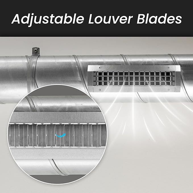 Repa Market 13" x 5" Inch Air Exhaust Grille for Round Ducts - 2 Adjustable Louvre Blades - Galvanized Air Supply Vent Cover - Side Fit Round Surface Canal Ducting from 9.84" to 35.43" Inches