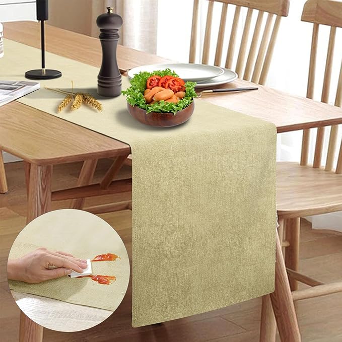 Waterproof Wipeable Table Runner, Thick Farmhouse Runner, Dresser Runner, Rustic Table Runner for Kitchen, Dining Room, Bedroom, Living Room, Indoor and Outdoor (36'', Beige)