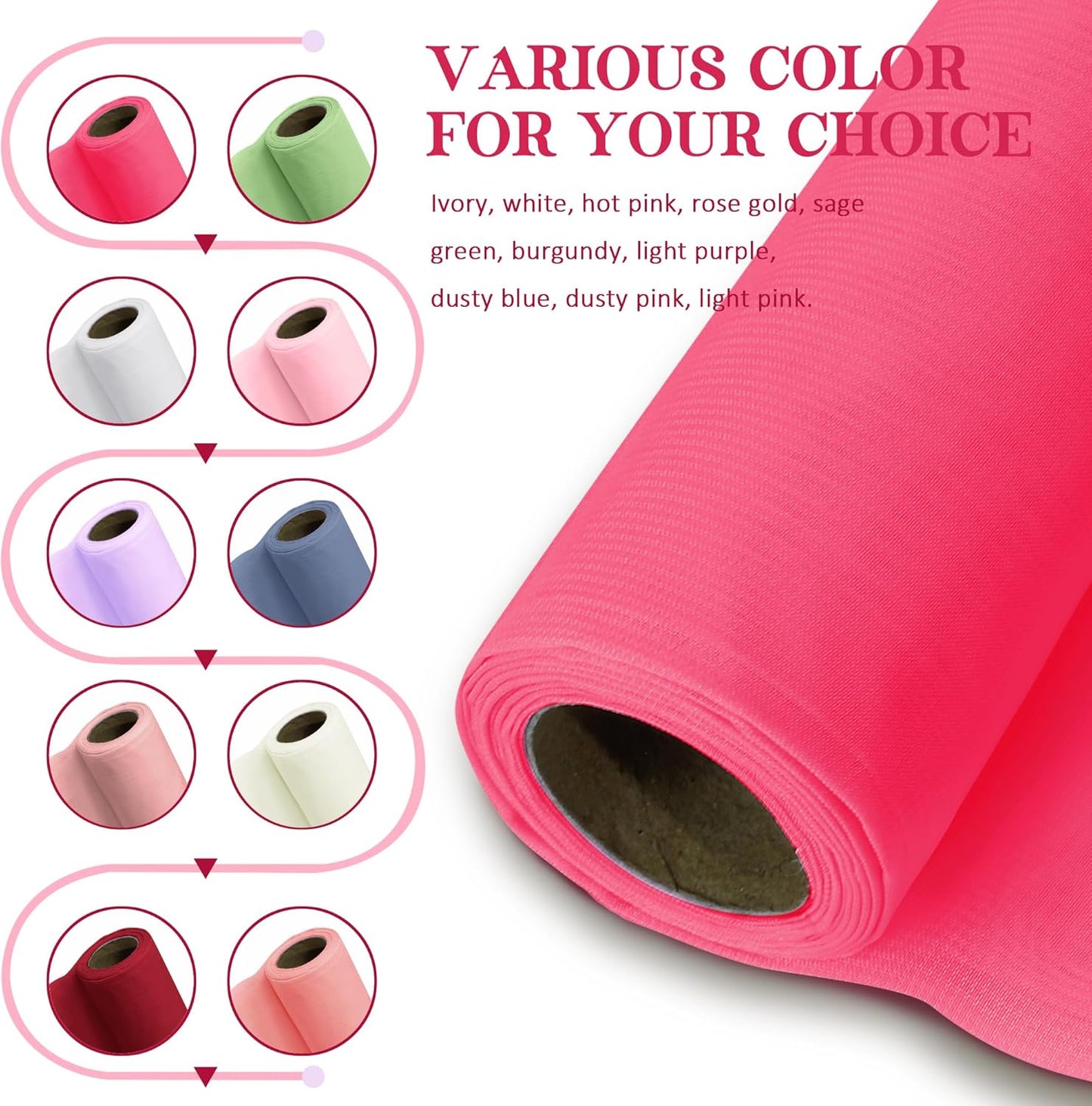 Horbaunal Hot Pink Chiffon Fabric by The Yard, 1 Yard Continuous Sheer Fabric 59" Wide Soft Draping Fabric for Wedding Arch Draping Party Backdrop DIY Sewing
